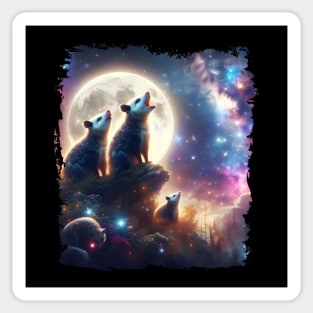 Cosmic Possums Howling at the Moon – Funny Animal Space Graphic Sticker